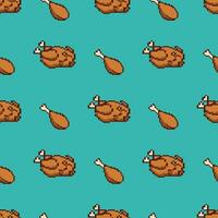 pixel art chicken meat seamless pattern vector
