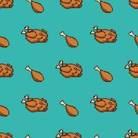 pixel art chicken meat seamless pattern vector