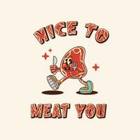 vintage style steak cartoon character illustration vector