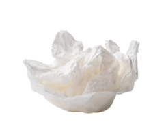 Single screwed or crumpled tissue paper or napkin in strange shape after use in toilet or restroom isolated with clipping path in png file format