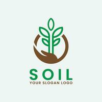 soil logo icon design inspiration with leaf and hand vector illustration