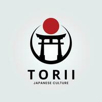 torii gate with sunburst logo vector symbol illustration design