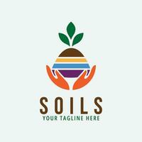 soils logo icon design inspiration with leaf and hand vector illustration