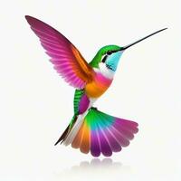 Colorful hummingbird with flowers in watercolor design artistic. AI generated. photo