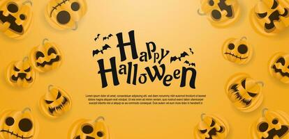 Happy halloween banner or party invitation background with orange pumpkin vector