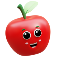 3d rendering on kawaii apple fruit mascot illustration png