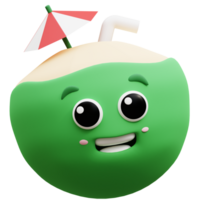 3d representación en kawaii Coco Fruta mascota ilustración png