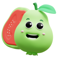 3d Renderização em kawaii goiaba fruta mascote ilustração png