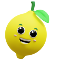 3d rendering on kawaii lemon fruit mascot illustration png