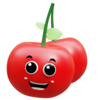 3d rendering on kawaii cherry fruit mascot illustration png