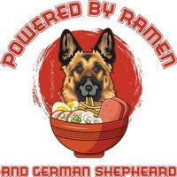 ramen Sushi alemán pastor perro camiseta vector