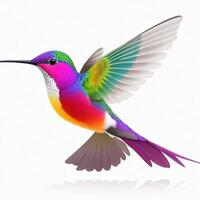 Colorful hummingbird with flowers in watercolor design artistic. AI generated. photo