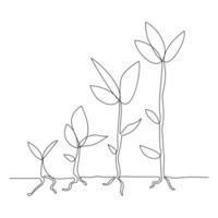 Continuous single line plant growth progress outline vector art design