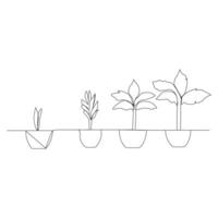 Continuous single line plant growth progress outline vector art design