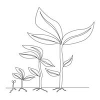 Continuous single line plant growth progress outline vector art design