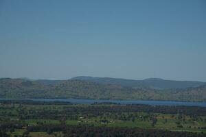 Huon hill lookout Parklands spectacular views of Lake Hume, the Kiewa Valley, the Alpine Region, Murray and Kiewa Rivers, and Albury and Wodonga cities in Victoria, Australia. photo