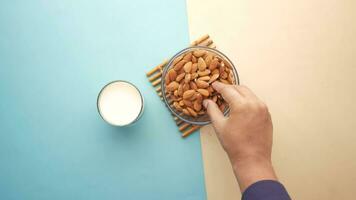 almond nut and milk on table video
