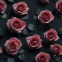 Pink roses on a gray stone background. ai generative photo