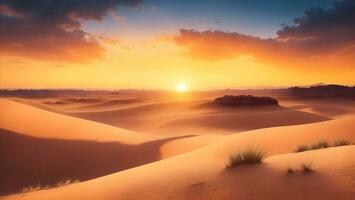 un dramático puesta de sol terminado un escabroso Desierto paisaje. ai generativo foto