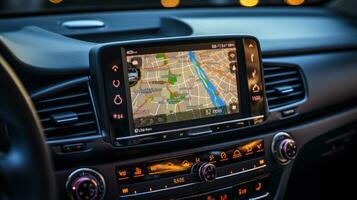 GPS navigator on the dashboard of a modern car. photo