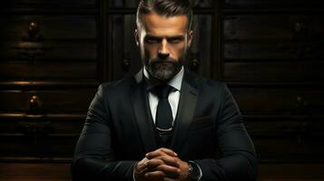 Portrait of a handsome bearded man in a suit. Men's beauty, fashion. photo