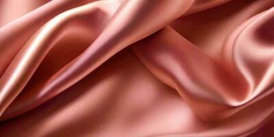 Close-up smooth silk fabric of rose gold color.generative ai. photo