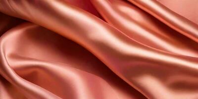 Close-up smooth silk fabric of rose gold color.generative ai. photo