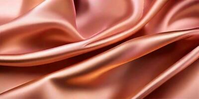 Close-up smooth silk fabric of rose gold color.generative ai. photo