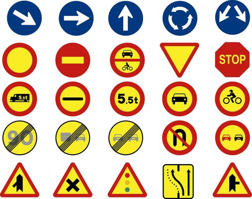 signs or traffic symbols in construction