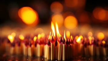 Burning candles with bokeh background. Shallow depth of field. photo