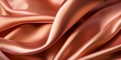 Close-up smooth silk fabric of rose gold color.generative ai. photo