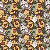 Seamless vector pattern with birds and flowers. Endless ornament in vintage style.