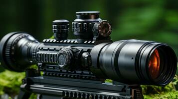 rifle alcance visión puntería arma en naturaleza verde antecedentes. foto