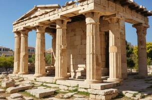 antiguo construcción en Atenas, antiguo ágora de Atenas en Grecia hermosa puesta de sol. ai generado. foto