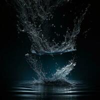 The water splash is isolated on black background. AI generated. photo