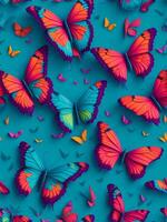 3D seamless pattern, butterflies color background scattered colorful butterfly. Ai generated. photo