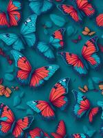 3D seamless pattern, butterflies color background scattered colorful butterfly. AI generated. photo