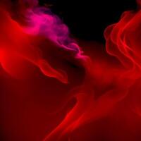 Shiny smoke. Glitter fluid. Red color particles texture paint waves on dark black abstract background. AI generated. photo