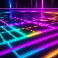 Abstract neon lights background with laser rays, and glowing lines stage. . photo