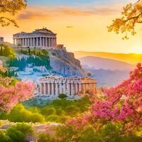 antiguo construcción en Atenas, antiguo ágora de Atenas en Grecia. ai generado. foto