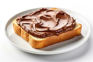 Toast with chocolate spread on a plate on a white background photo