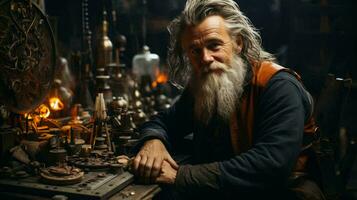 AI-Generated Old male engineer scientist inventor in his laboratory for scientific experiments photo