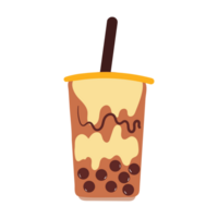 hand drawing cartoon milk tea with boba. cute drink sticker png