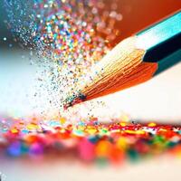 Colored pencils are loosely arranged on colorful backgrounds. colored pencils with zigzag. . photo
