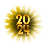 Shiny Gold Happy New Year 2024 element design transparent background png