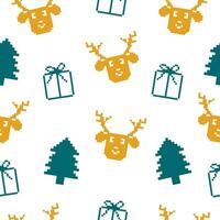 Seamless pattern with elements in pixel style. Christmas illustration. vector