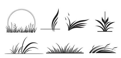 Grass set of symbols and signs.Eco icon set, hand drawn. vector