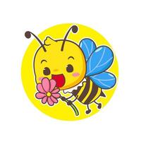 Cute bee cartoon character. Kawaii adorable animal concept design. Isolated white background. Vector illustration.