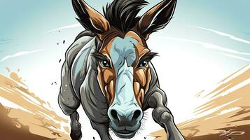 dibujos animados ilustración de un corriendo burro cabeza en perfil en un antecedentes. foto
