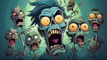 Vector illustration of a group of scary zombies. Cartoon style. photo